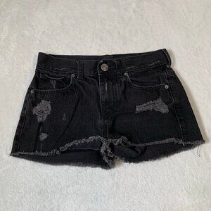 Express Jeans black distressed high rise cutoff‎ 2" inseam denim shorts
